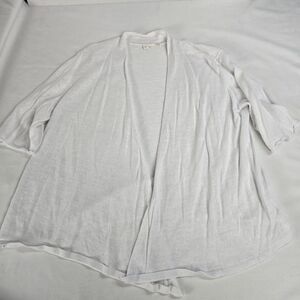 Eileen Fisher White Linen Short Sleeve Open Front Cardigan Sweater Lightweight